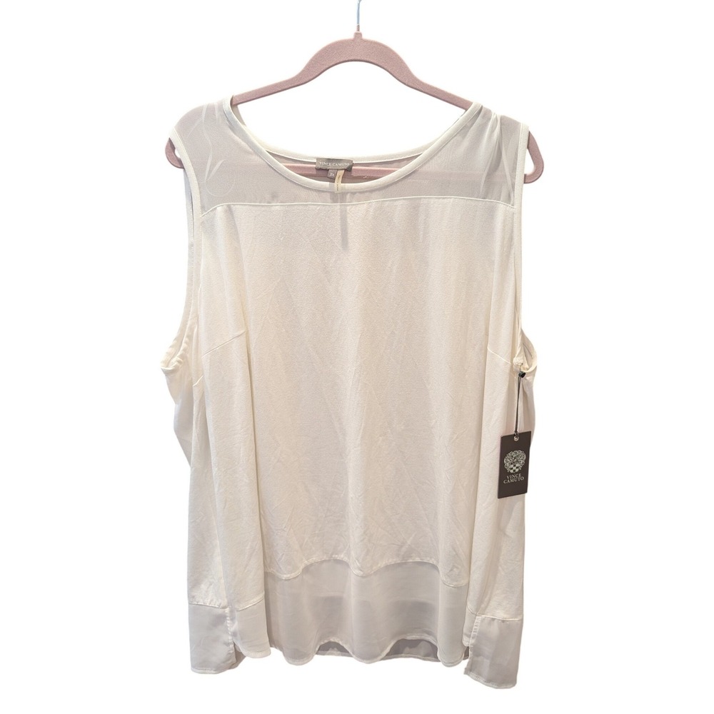 NWT Vince Camuto Womens Size 3X Ivory White Sheer Chiffon Sleeveless Blouse